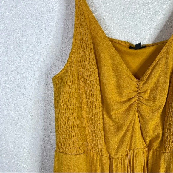 Torrid Mustard Yellow Smocked Side Midi Dress - Picture 3 of 7